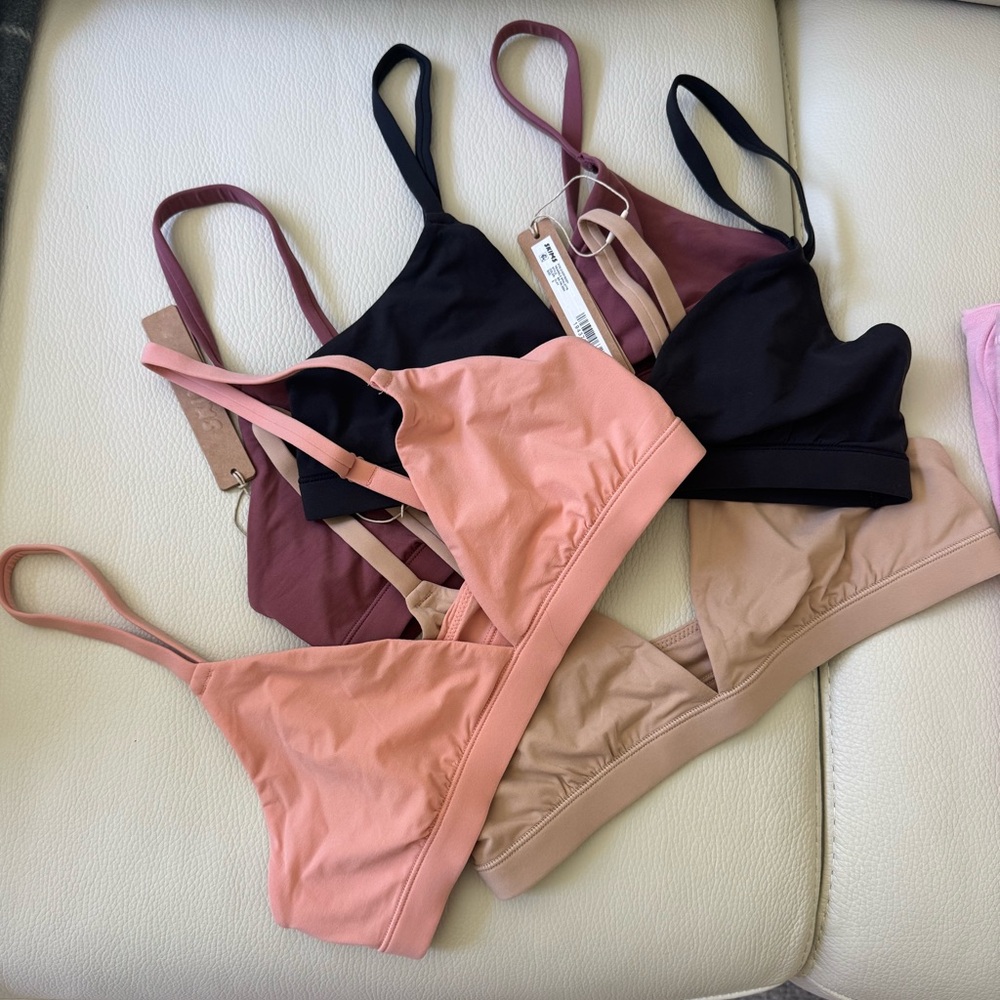 SKIMS 4 Triangle Bralette Set in Black, Pink, Plum, and Tan